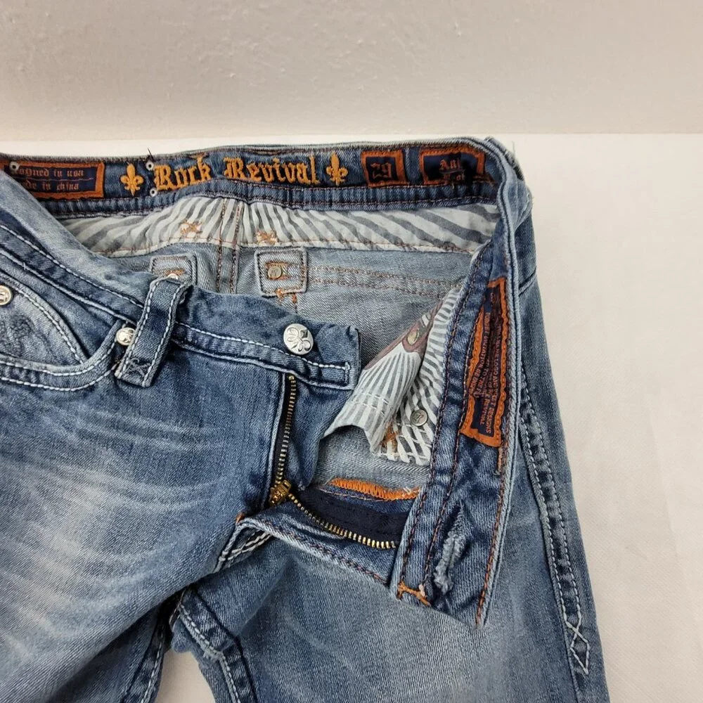 Rock Revival Jeans Women's 29 Blue Anja Boot 30x34.25" Stretch Worn Hems - Picture 4 of 16